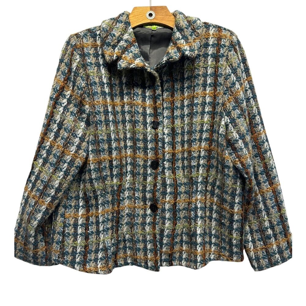 Trisha‎ Tyler Vintage Plaid Wool Blend Jacket Medium Korea Old Money Retro Y2K
